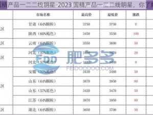 2023国精产品一二二线眀星-2023 国精产品一二二线眀星，你了解多少？