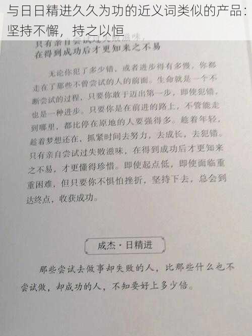 与日日精进久久为功的近义词类似的产品：坚持不懈，持之以恒