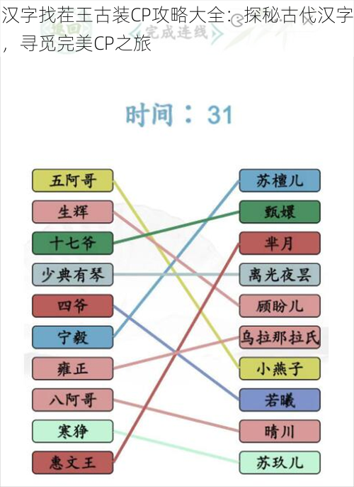 汉字找茬王古装CP攻略大全：探秘古代汉字，寻觅完美CP之旅