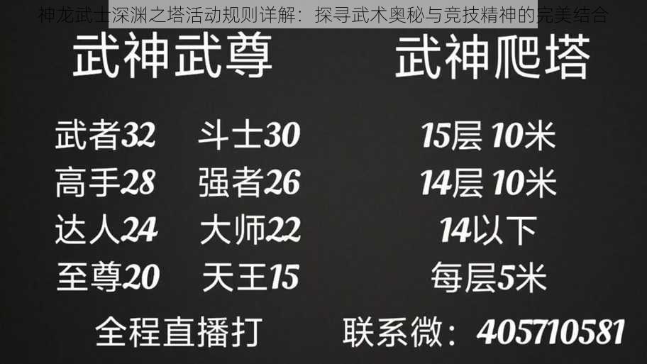 神龙武士深渊之塔活动规则详解：探寻武术奥秘与竞技精神的完美结合