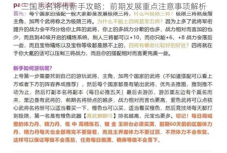 三国志名将传新手攻略：前期发展重点注意事项解析