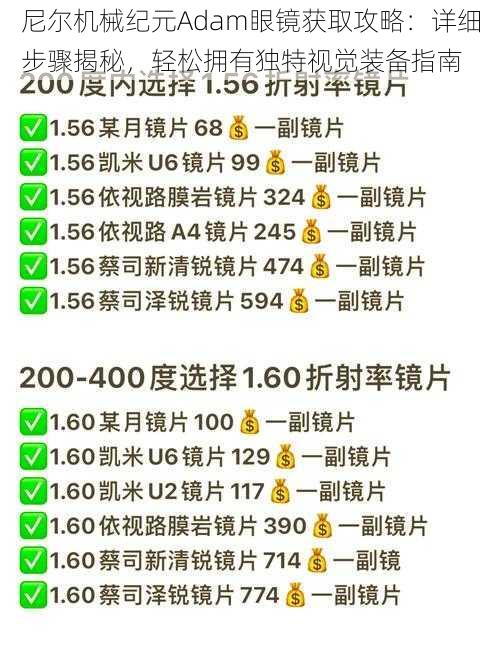 尼尔机械纪元Adam眼镜获取攻略：详细步骤揭秘，轻松拥有独特视觉装备指南