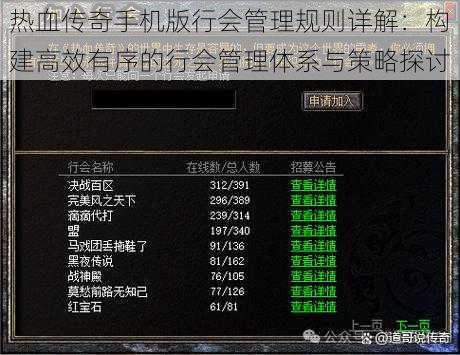 热血传奇手机版行会管理规则详解：构建高效有序的行会管理体系与策略探讨