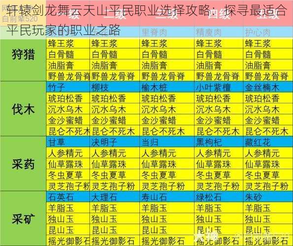 轩辕剑龙舞云天山平民职业选择攻略：探寻最适合平民玩家的职业之路