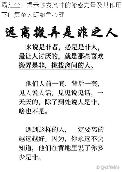 霸红尘：揭示触发条件的秘密力量及其作用下的复杂人际纷争心理