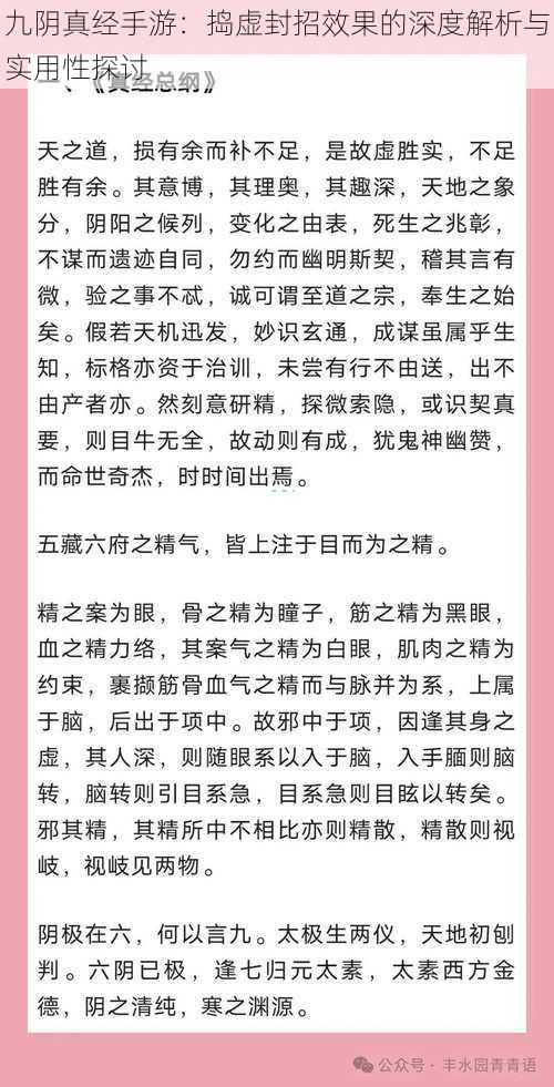 九阴真经手游：捣虚封招效果的深度解析与实用性探讨