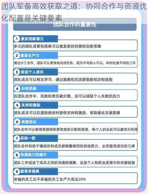 团队军备高效获取之道：协同合作与资源优化配置是关键要素