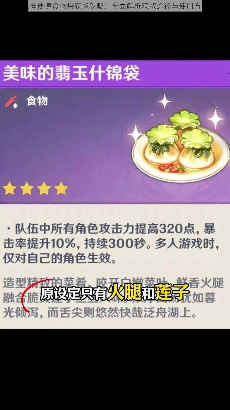 原神便携食物袋获取攻略：全面解析获取途径与使用方法